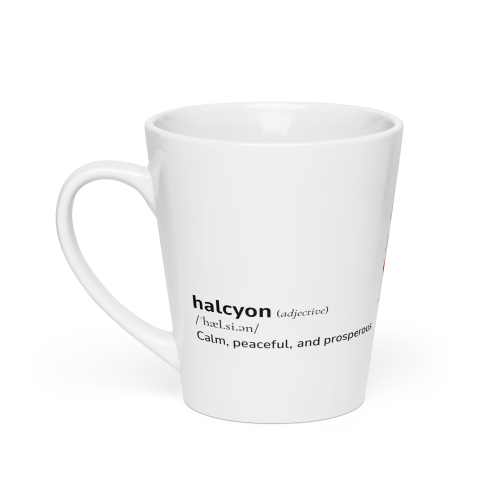 Latte Mug with Word dictionary design - halcyon