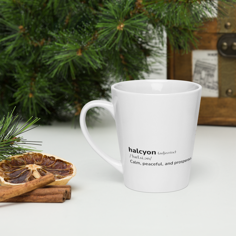 Latte Mug with Word dictionary design - halcyon