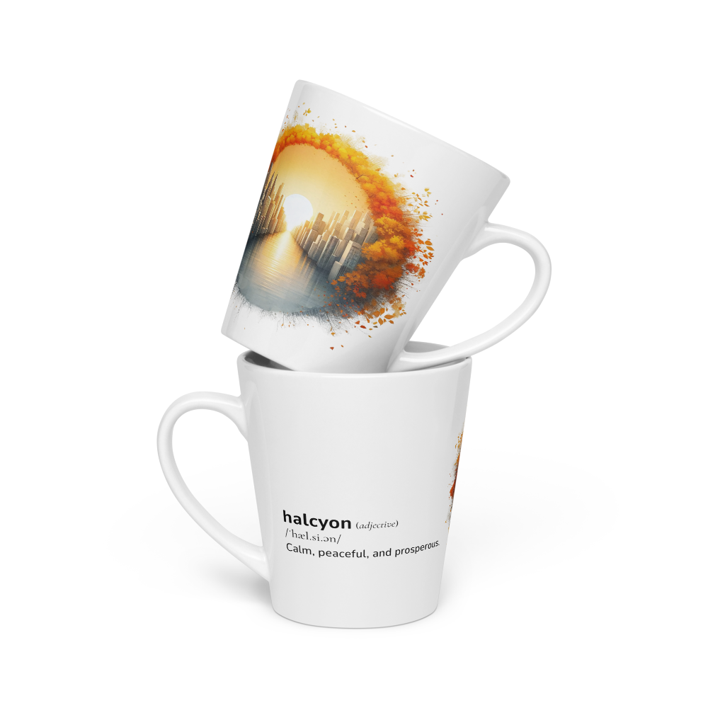 Latte Mug with Word dictionary design - halcyon