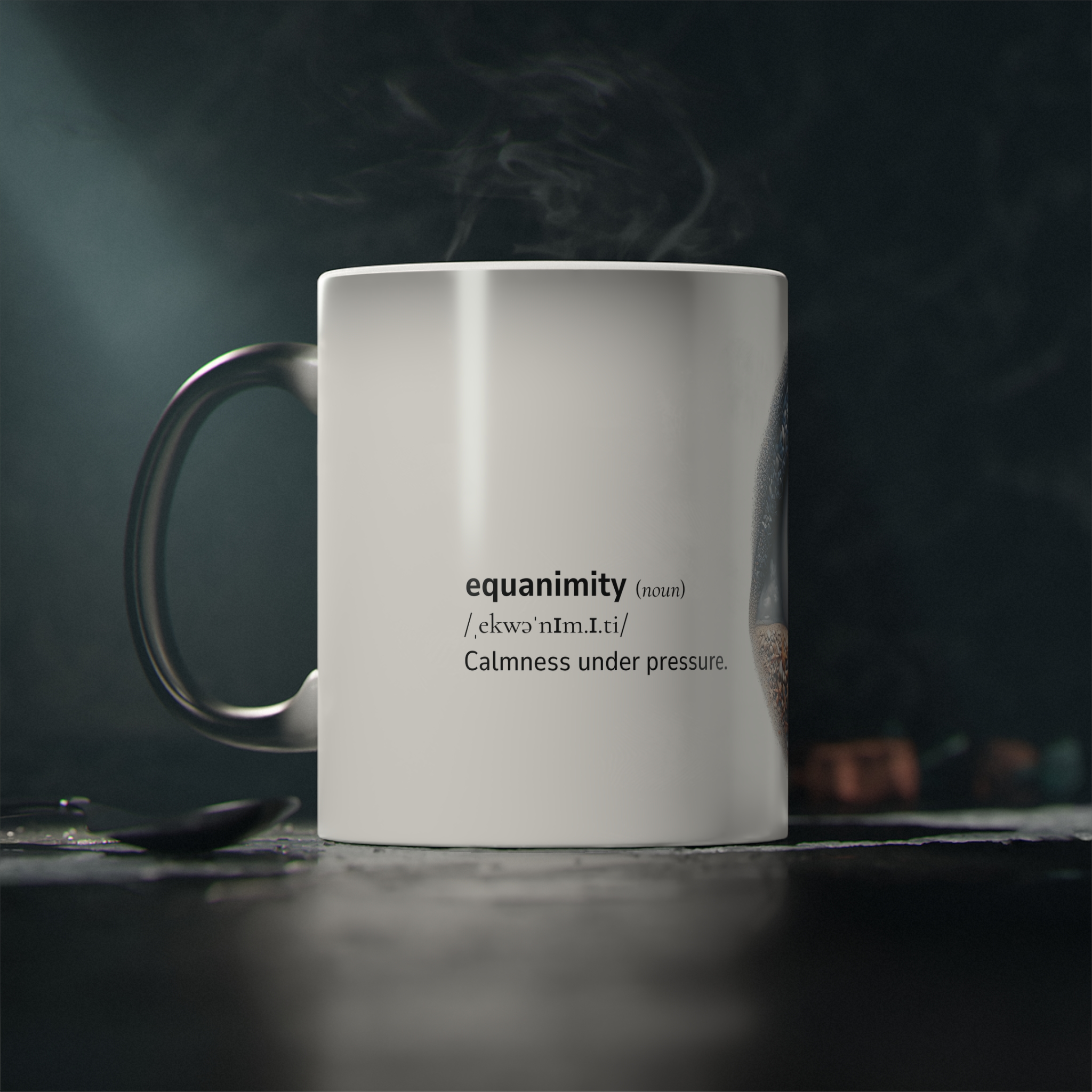 Magic Mug – Inspirational Word Dictionary Design - equanimity & Eye-Collage Print | Personalised Coffee Cup & Unique Gift Idea | Motivational Home Décor & Decorative Drinkware