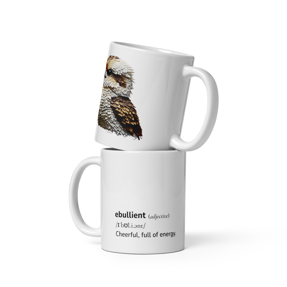 White glossy mug with Word dictionary design - ebullient