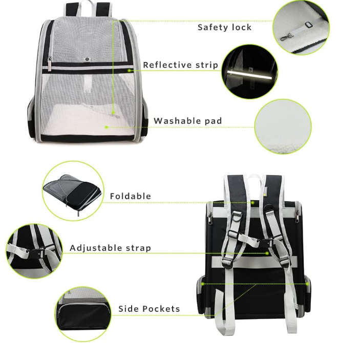 Innovative Traveler Bubble Backpack Pet Carriers for Cats and Dogs (Black)