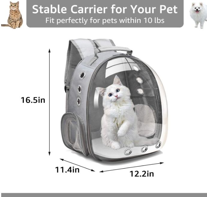  Bubble Carrying Bag for Small Medium dogs Cats, Space Capsule Pet Hiking backpack, Airline Approved Travel carrier - Grey
