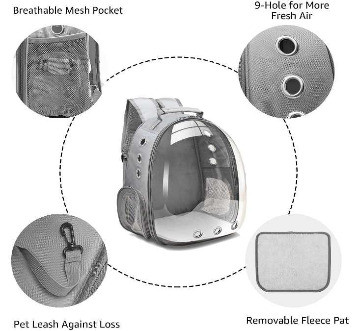  Bubble Carrying Bag for Small Medium dogs Cats, Space Capsule Pet Hiking backpack, Airline Approved Travel carrier - Grey