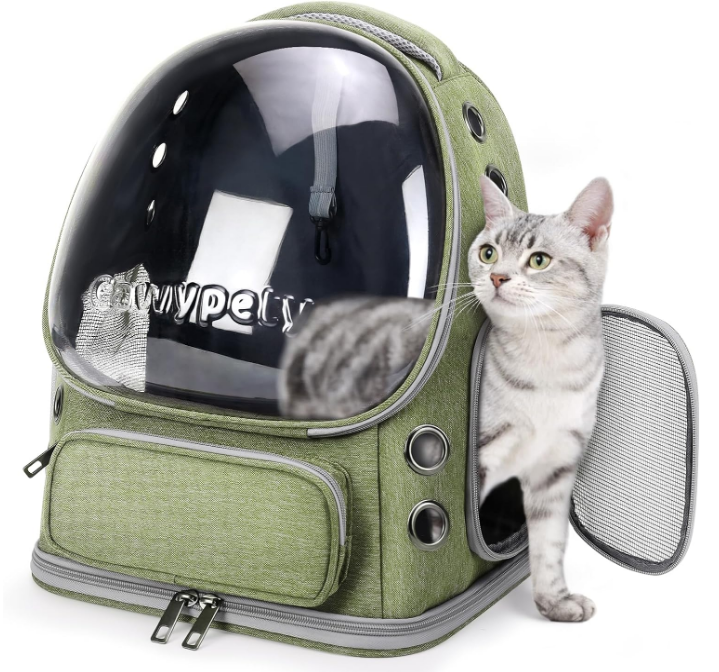 Cat Backpack Carrier, Breathable Cat Carrier Large Space Bubble Pet Backpack for Kitty Small Dog up to 15lbs, Transparent & Foldable Pet Carrier for Travel Hiking