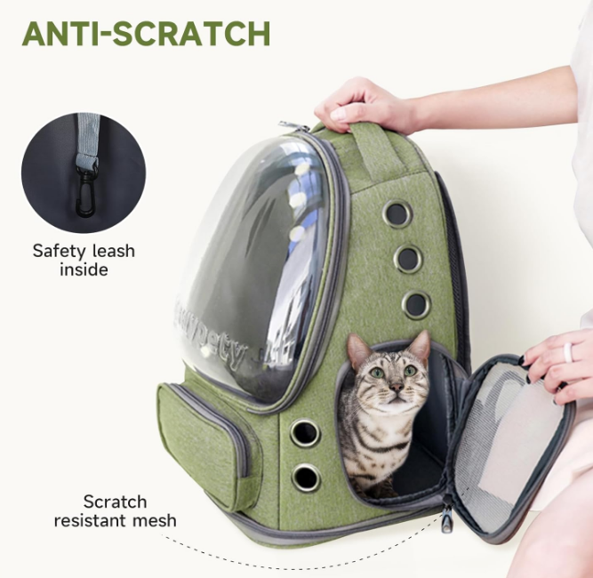 Cat Backpack Carrier, Breathable Cat Carrier Large Space Bubble Pet Backpack for Kitty Small Dog up to 15lbs, Transparent & Foldable Pet Carrier for Travel Hiking