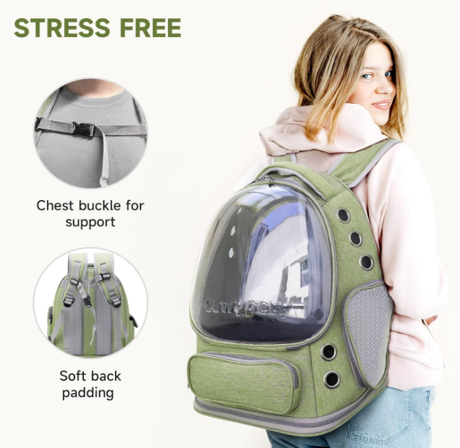 Cat Backpack Carrier, Breathable Cat Carrier Large Space Bubble Pet Backpack for Kitty Small Dog up to 15lbs, Transparent & Foldable Pet Carrier for Travel Hiking