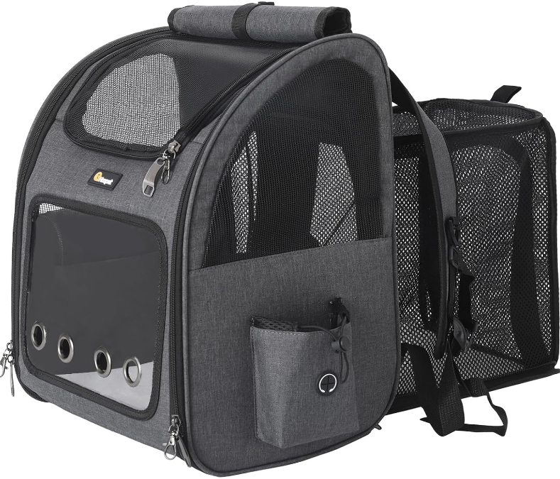 Cat Backpack Carrier, Small and Medium Dogs and Cats Bags,Expandable Pet Carrier Backpack,Airline Approved,Suitable for Hiking/Travel/Camping, Foldable, Easy to Carry (Dark Grey)