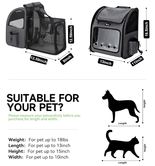 Cat Backpack Carrier, Small and Medium Dogs and Cats Bags,Expandable Pet Carrier Backpack,Airline Approved,Suitable for Hiking/Travel/Camping, Foldable, Easy to Carry (Dark Grey)