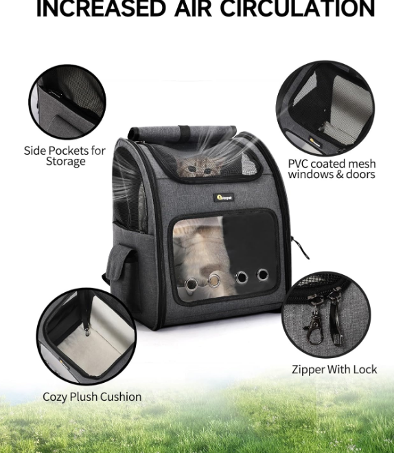 Cat Backpack Carrier, Small and Medium Dogs and Cats Bags,Expandable Pet Carrier Backpack,Airline Approved,Suitable for Hiking/Travel/Camping, Foldable, Easy to Carry (Dark Grey)