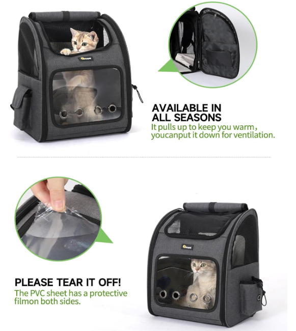 Cat Backpack Carrier, Small and Medium Dogs and Cats Bags,Expandable Pet Carrier Backpack,Airline Approved,Suitable for Hiking/Travel/Camping, Foldable, Easy to Carry (Dark Grey)