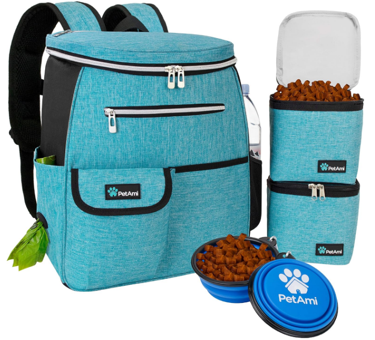PetAmi Dog Travel Bag Backpack, Airline Approved Dog Bags for Traveling, Puppy Diaper Bag Supplies, Pet Camping Essentials Hiking Accessories Dog Mom Gift, Food Container, Collapsible Bowls, Teal Blue