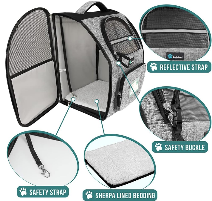 Dog Backpack Carrier for Small Large Cat, Pet, Puppy, Ventilated Pet Hiking Backpack Travel Bag, Airline Approved Cat Backpack Carrier, Camping Biking Dog Bag Up to 18lbs Pet, Grey