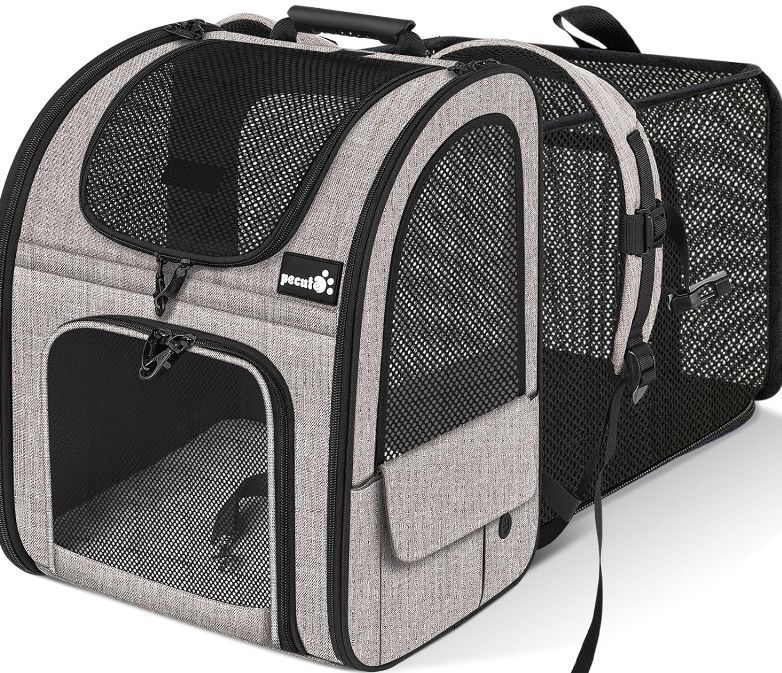 Pet Carrier Backpack, Dog Carrier Backpack, Expandable with Breathable Mesh for Small Dogs Cats Puppies, Pet Backpack Bag for Hiking Travel Camping Outdoor Hold Pets Up to 17 Lbs