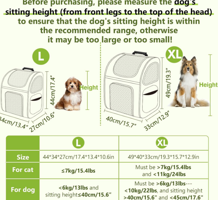 Pet Carrier Backpack, Dog Carrier Backpack, Expandable with Breathable Mesh for Small Dogs Cats Puppies, Pet Backpack Bag for Hiking Travel Camping Outdoor Hold Pets Up to 17 Lbs