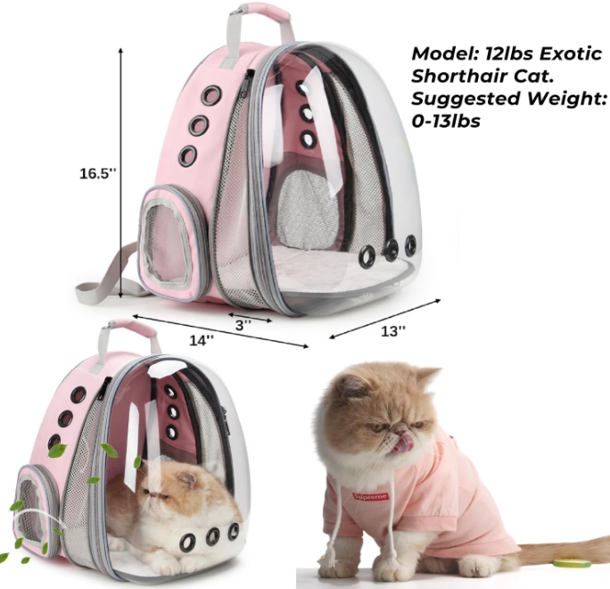 Cat Carrier Backpack, Bubble Expandable Backpack Carrier, Pets and Small Dogs,Airline-Approved, Designed for Travel, Hiking, Walking & Outdoor Use (Front Expandable-Pink)