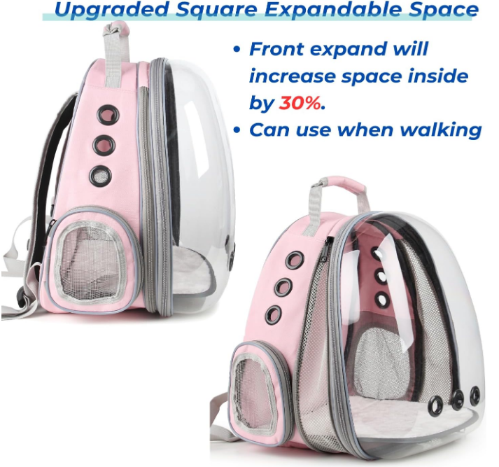 Cat Carrier Backpack, Bubble Expandable Backpack Carrier, Pets and Small Dogs,Airline-Approved, Designed for Travel, Hiking, Walking & Outdoor Use (Front Expandable-Pink)