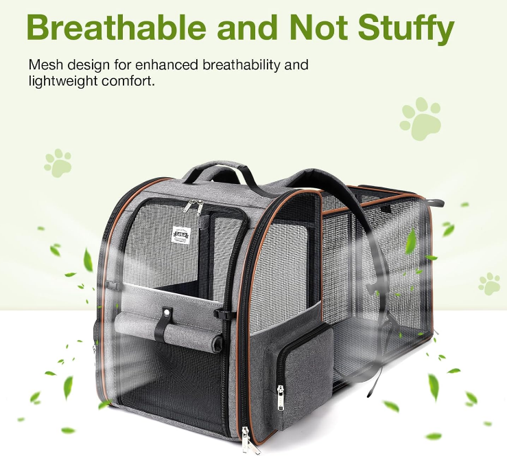 Large Cat Backpack Carrier Expandable Pet Carrier Backpack for Small Dogs Medium Cats Fit Up to 18 Lbs, Dog Backpack Carrier, Foldable Puppy Backpack Carrier for Travel, Hiking,Grey