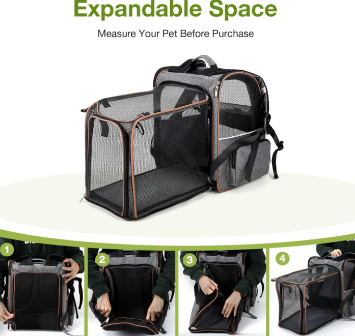 Large Cat Backpack Carrier Expandable Pet Carrier Backpack for Small Dogs Medium Cats Fit Up to 18 Lbs, Dog Backpack Carrier, Foldable Puppy Backpack Carrier for Travel, Hiking,Grey