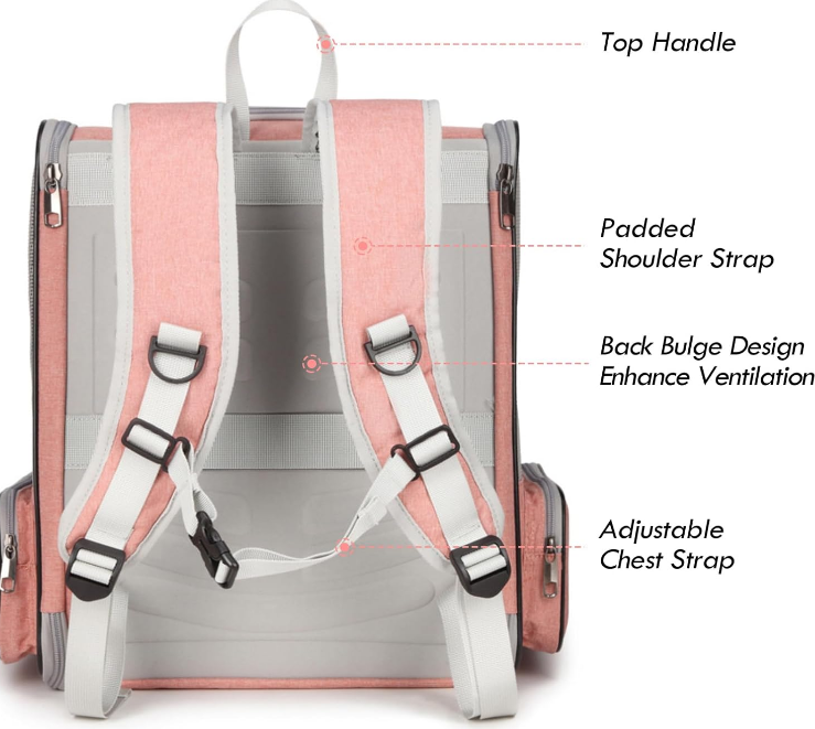 Cat Backpack Carrier, Large Pet Backpack with Cat Wand Feather Toy for Medium Small Dog Cat Puppy Kitten Bunny up to 15lbs, Ventilated Mesh Dog Travel Backpack for Hiking Walking Outdoor Use (Pink)