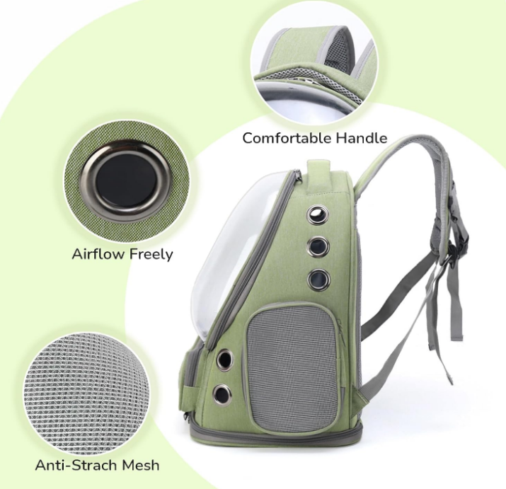Cat Backpack Carrier for Cats and Small Dogs, Breathable Cat Bubble Backpack, Airline Approved Pet Travel Carrier for Hiking Camping & Outdoor(Green)