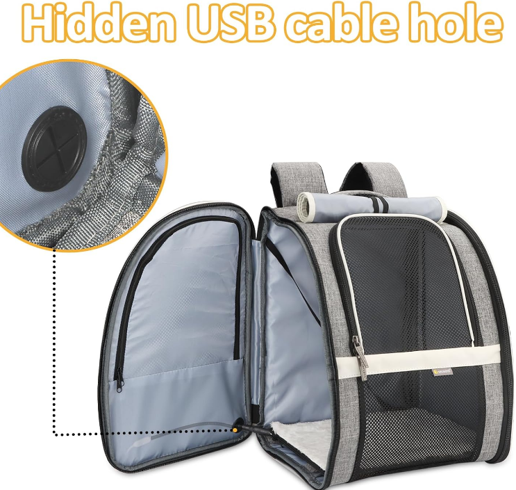  Cat Backpack Carrier with Heating Pad - Portable Pet Carrier for Small Dogs & Medium Cats, Adjustable Temperature & USB Charge Port, Chew Resistant Cord, Ideal for Winter Outings & Travel
