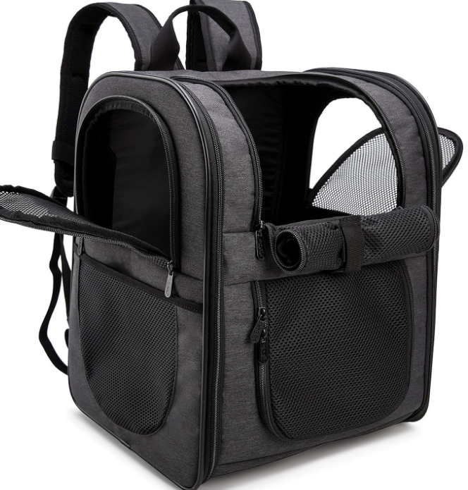 Pet Carrier Backpack for Large/Small Cats and Dogs, Puppies, Safety Features and Cushion Back Support for Travel, Hiking, Outdoor Use (Black)