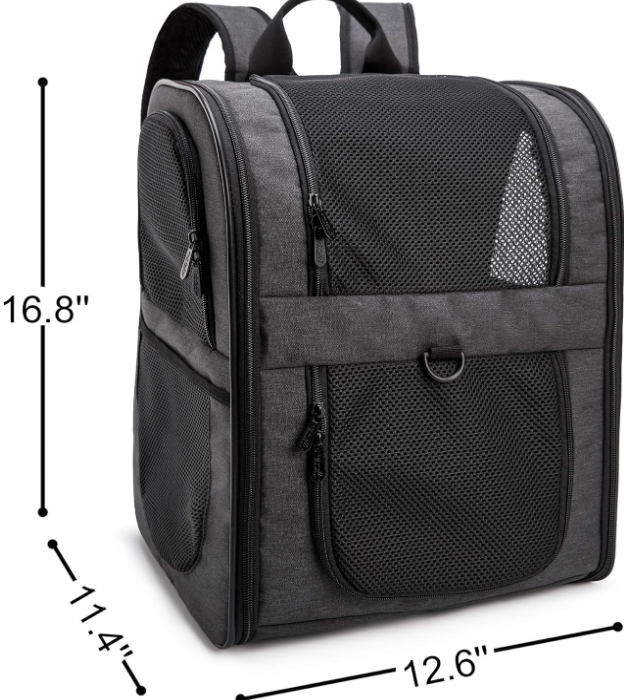 Pet Carrier Backpack for Large/Small Cats and Dogs, Puppies, Safety Features and Cushion Back Support for Travel, Hiking, Outdoor Use (Black)