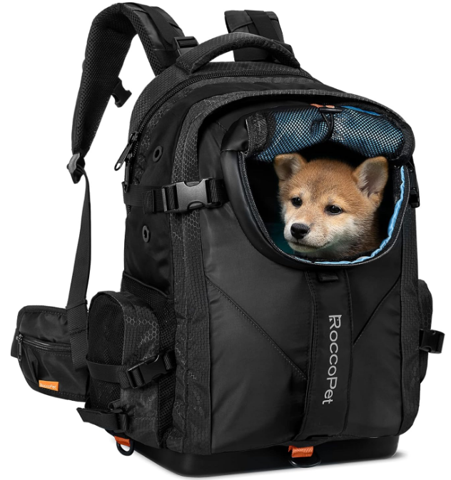 Dog Carrier Backpack，Pet and Laptop All-in-One Bag, Breathable and Waterproof Backpack for Hiking, Camping, and Travel (Suitable for Small Pets Under 20 Pounds) -Black