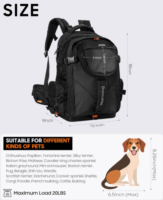 Dog Carrier Backpack，Pet and Laptop All-in-One Bag, Breathable and Waterproof Backpack for Hiking, Camping, and Travel (Suitable for Small Pets Under 20 Pounds) -Black