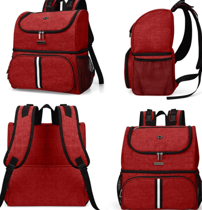 Pet Travel Bag, Double-Layer Pet Supplies Backpack (for All Pet Travel Supplies), Pet Travel Backpack with 2 Silicone Collapsible Bowls and 2 Food Baskets Red