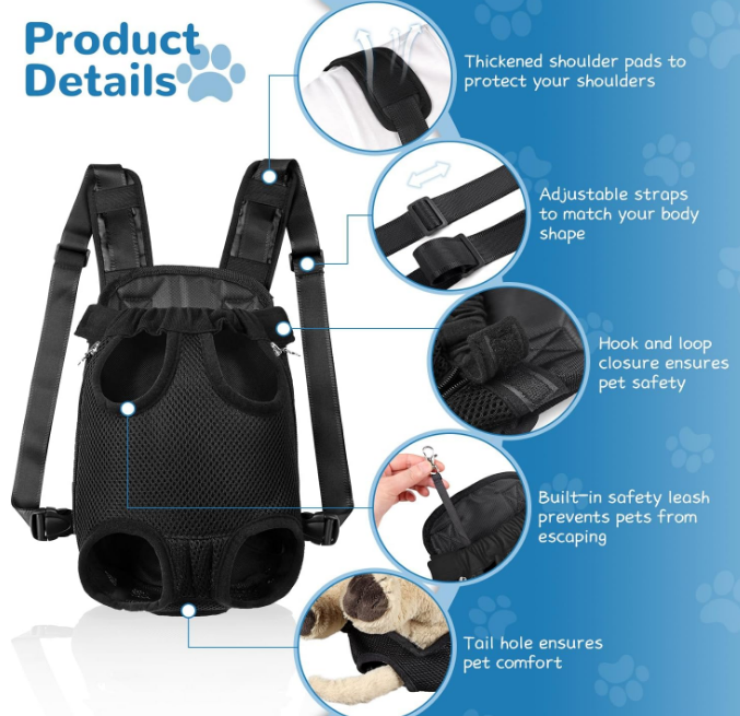 Pet Dog Carrier Backpack Adjustable Dog Front Carrier, Legs Out Easy-Fit Dog Travel Backpack Carrier for Hiking Camping for Small Medium Dogs Cats and Rabbit (Small (Pack of 1), A-Black)