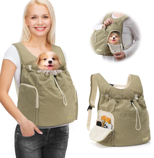 Dog Front Carrier Backpack, Adjustable Pet Dog Carrier Backpack Ventilated Mesh Dog Travel Backpack with Zippered Side Windows for Traveling Hiking for Small Medium Dogs Cats (Max 15 lbs)