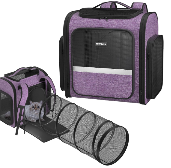 Cat Carrier Backpacks: Pawtners Expandable+Cat+Backpack with Breathable Mesh, Pet Carrier Backpack for Cats Small Dogs Puppies Up to 25 Lbs, Dog Carrier Backpack for Travel Hiking Camping Outdoor
