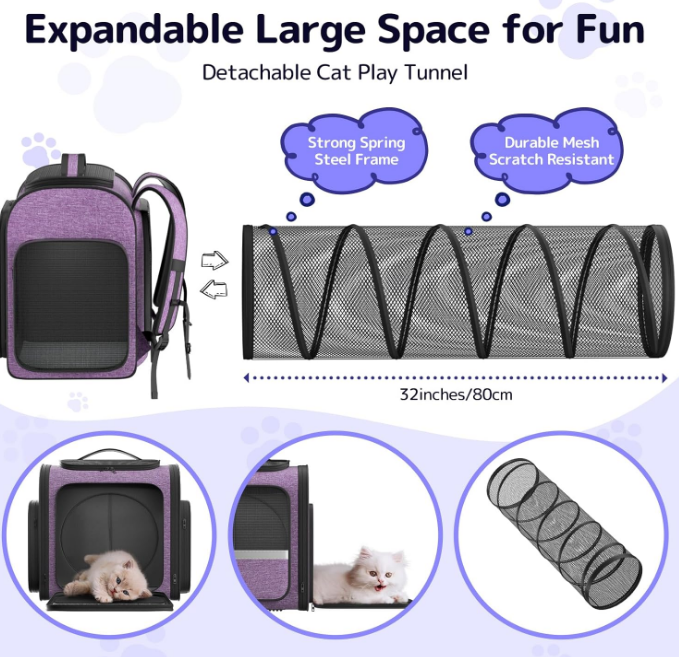 Cat Carrier Backpacks: Pawtners Expandable+Cat+Backpack with Breathable Mesh, Pet Carrier Backpack for Cats Small Dogs Puppies Up to 25 Lbs, Dog Carrier Backpack for Travel Hiking Camping Outdoor