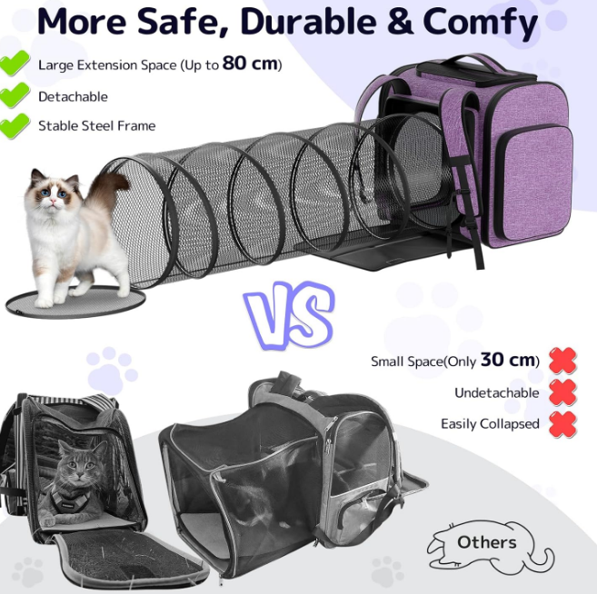 Cat Carrier Backpacks: Pawtners Expandable+Cat+Backpack with Breathable Mesh, Pet Carrier Backpack for Cats Small Dogs Puppies Up to 25 Lbs, Dog Carrier Backpack for Travel Hiking Camping Outdoor
