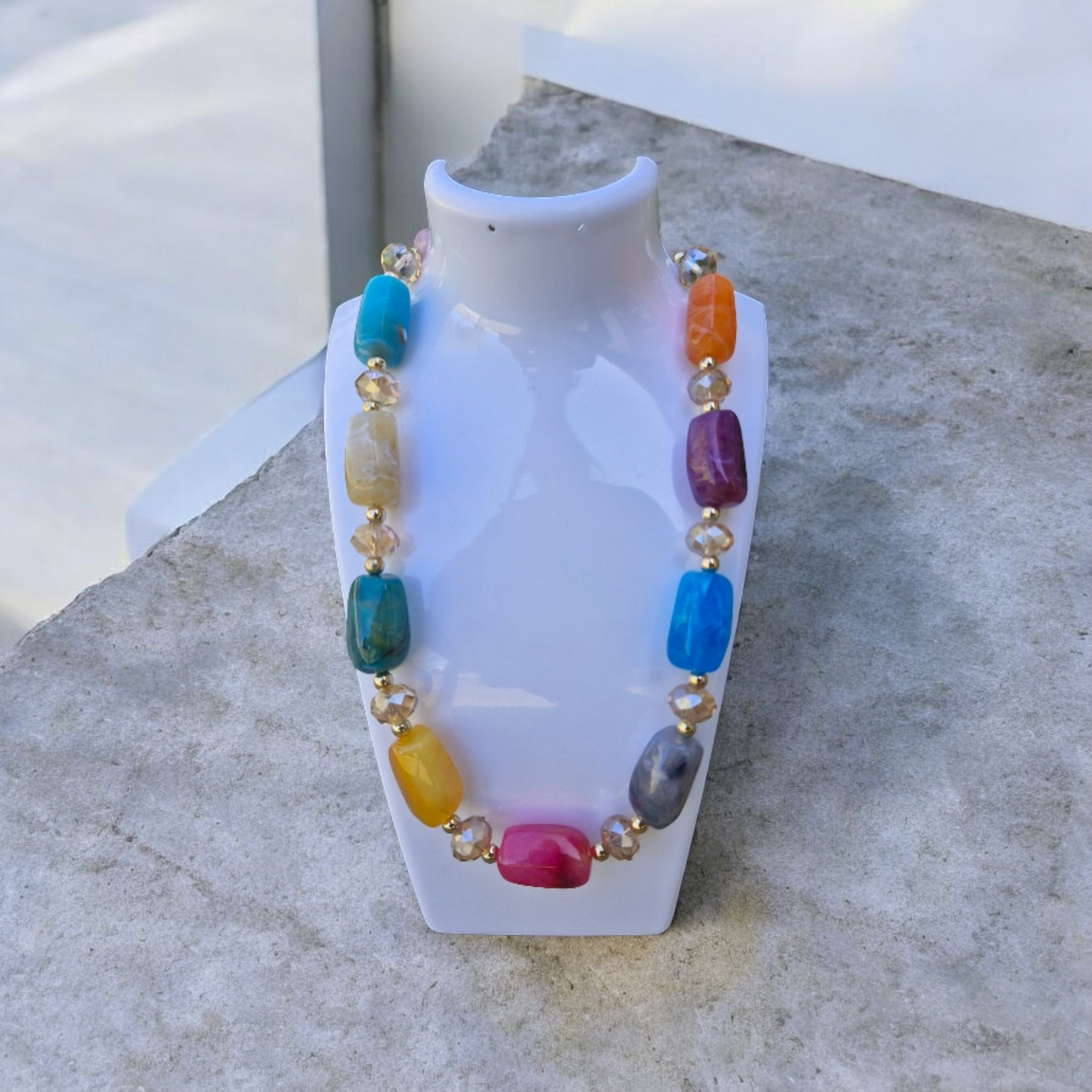 Colorful Beaded Necklace with minimal earrings