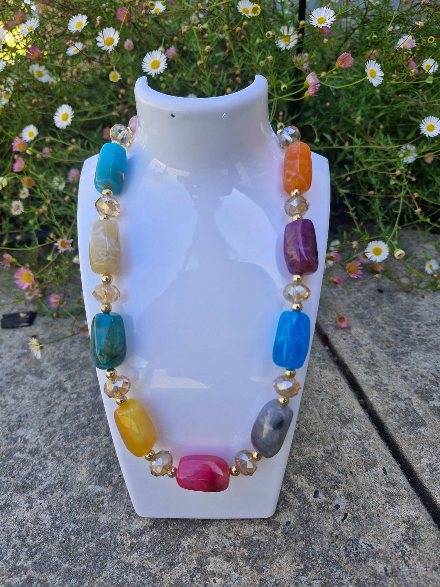 Colorful Beaded Necklace with minimal earrings