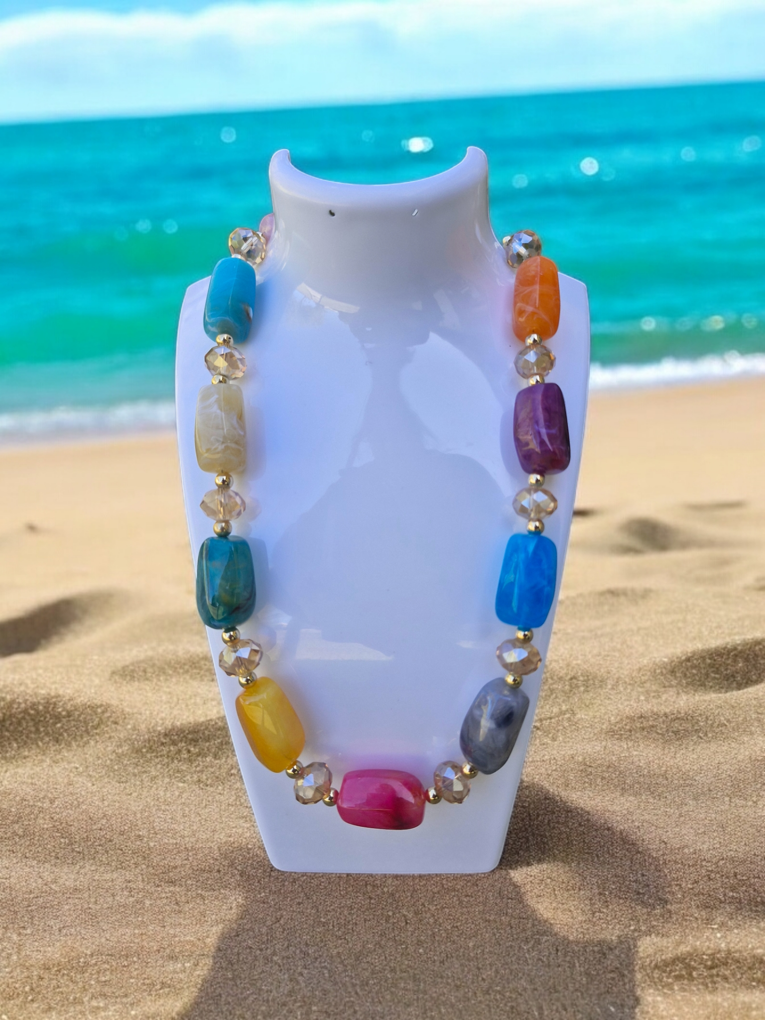 Colorful Beaded Necklace with minimal earrings