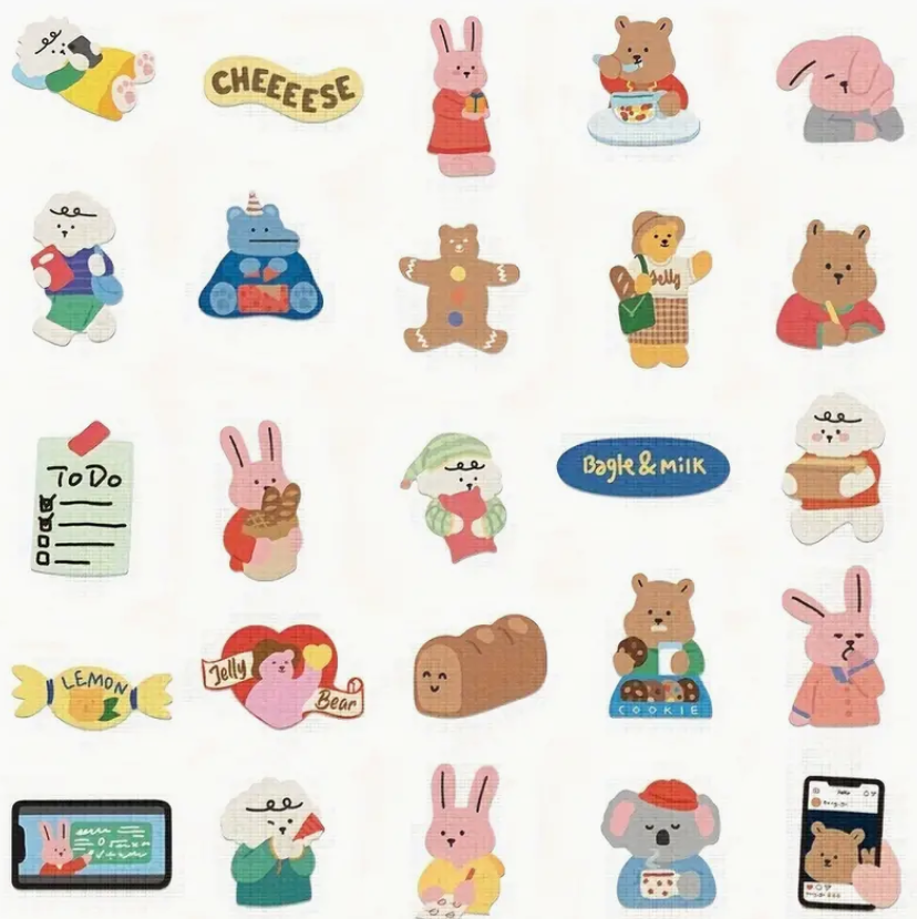 Korean stickers with Rabbit Bear Food - Set of 10 
