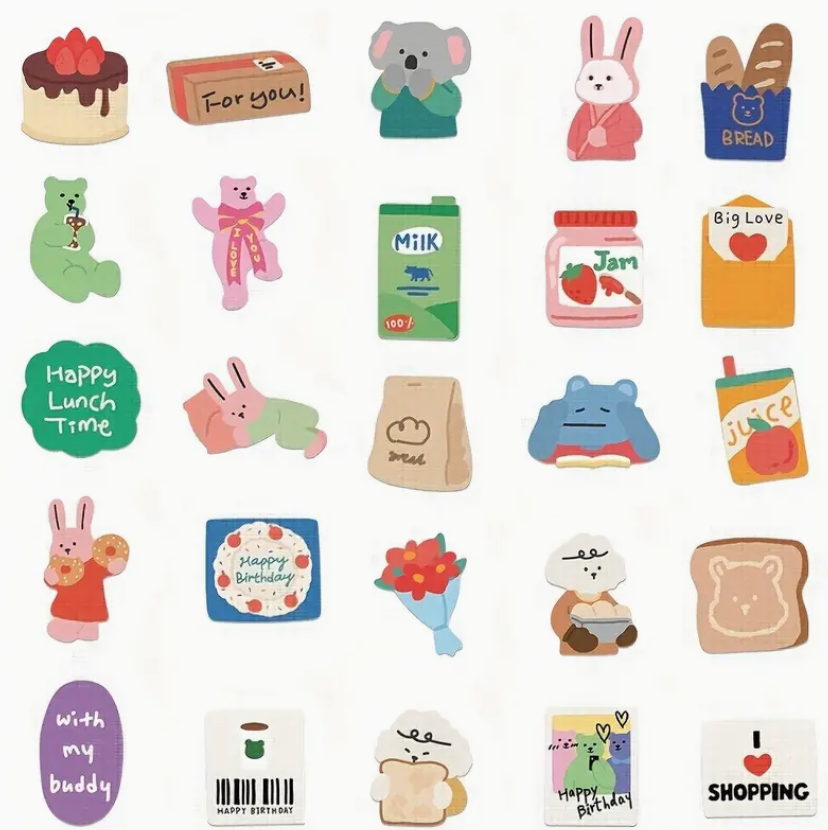 Korean stickers with Rabbit Bear Food - Set of 10 