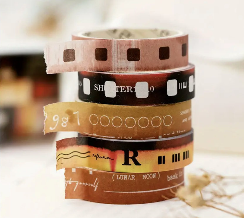 Washi Masking Tape Set of 5 - Vintage Retro Film Design