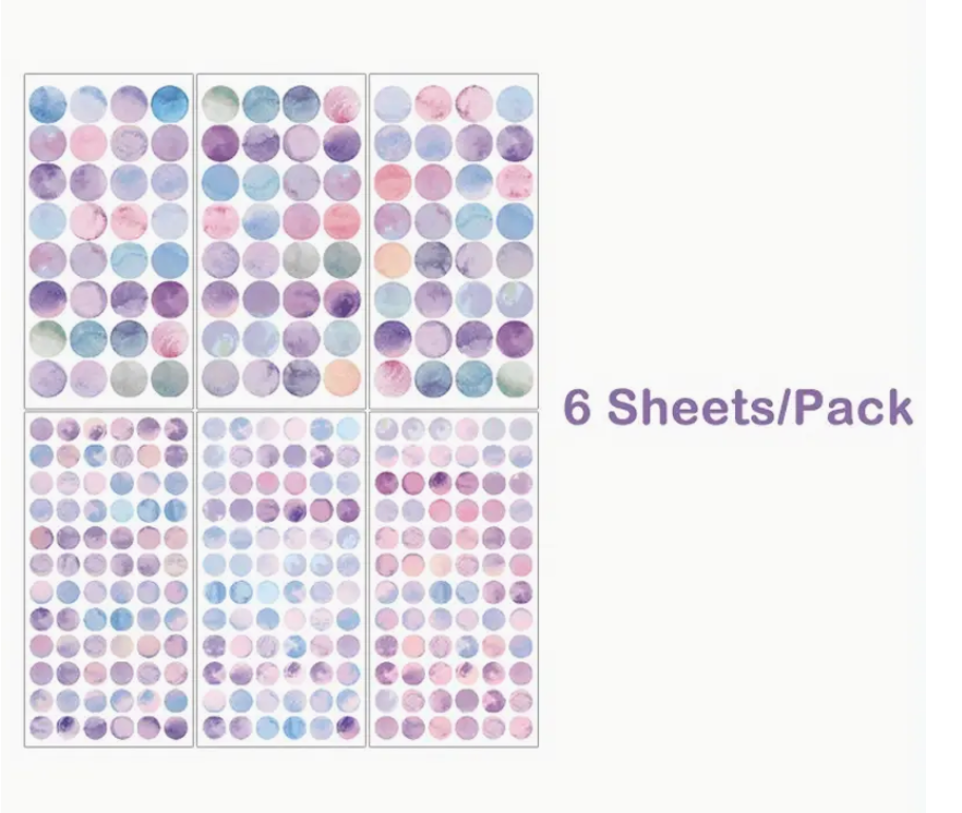 Watercolour Round Dot Stickers - Purple - Set of 6 