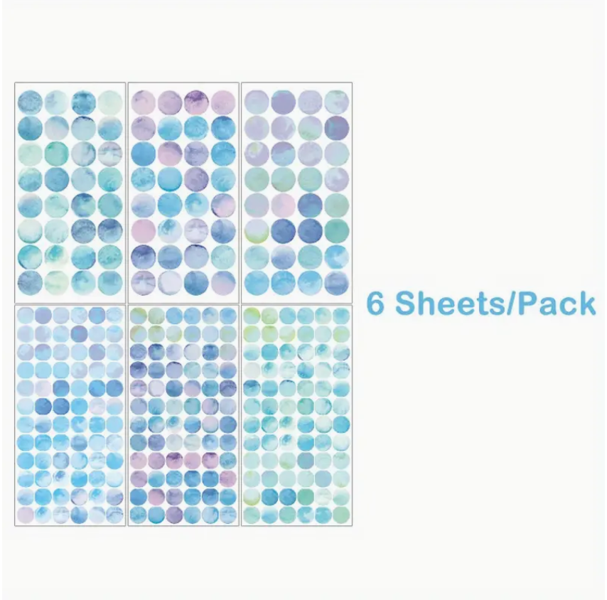 Watercolour Round Dot Stickers - Blue - Set of 6 