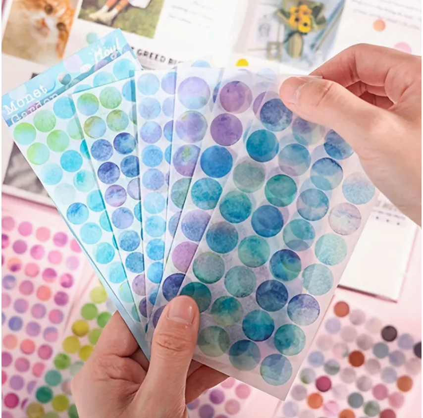 Watercolour Round Dot Stickers - Blue - Set of 6