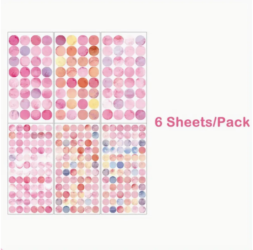 Watercolour Round Dot Stickers - Pink - Set of 6