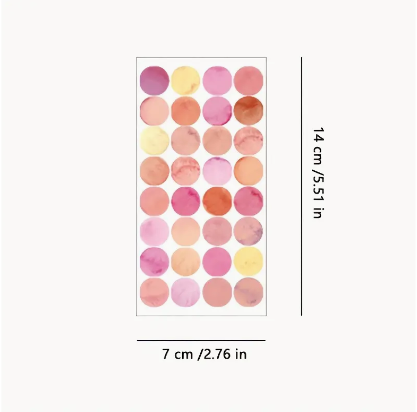 Watercolour Round Dot Stickers - Pink - Set of 6 