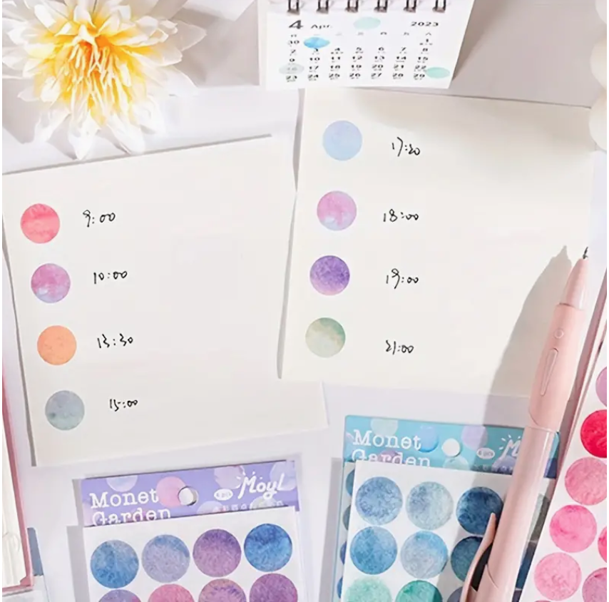 Watercolour Round Dot Stickers - Pink - Set of 6 