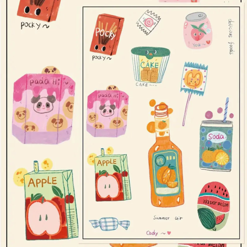 Japanese stickers Cute girl nature lifestyle bakery snack - Random one