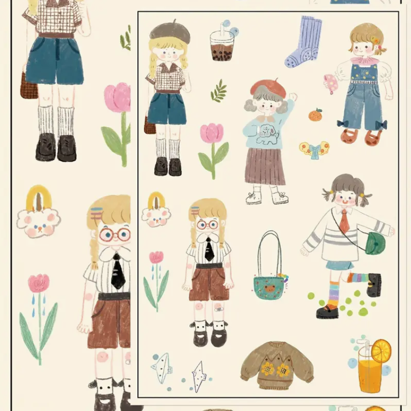 Japanese stickers Cute girl nature lifestyle bakery snack - Random one